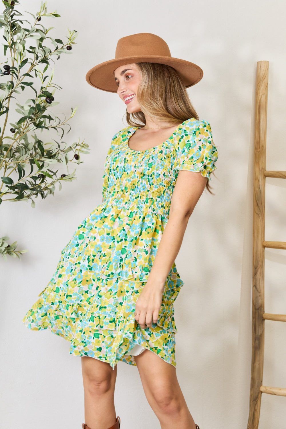 Women's Smocked Scoop Neck Flounce Sleeve Mini Dress | Mini Dresses | Ro + Ivy