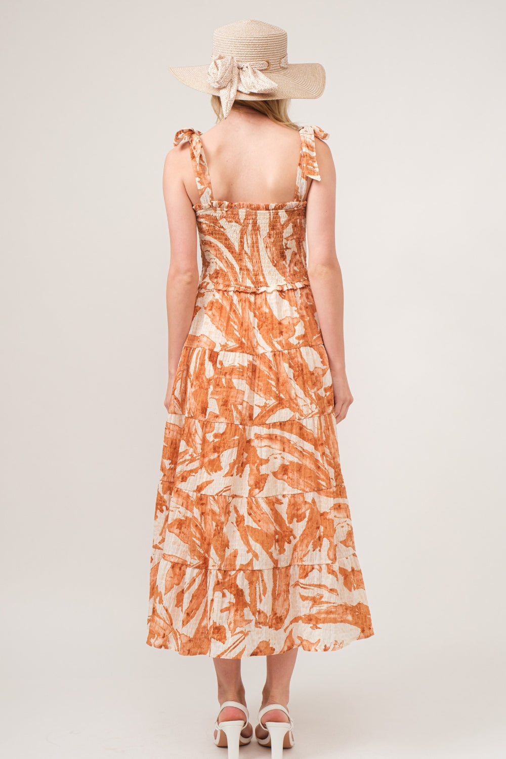 Women's Tie Shoulder Smocked Midi Tiered Dress | Midi Dresses | Ro + Ivy