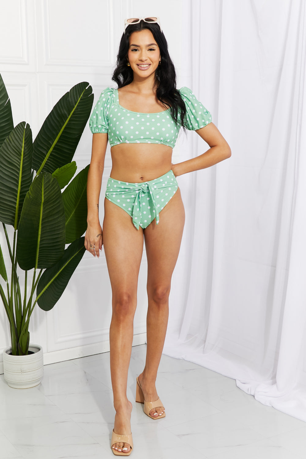 Women's Vacay Ready Puff Sleeve Bikini in Gum Leaf | Bikini | Ro + Ivy
